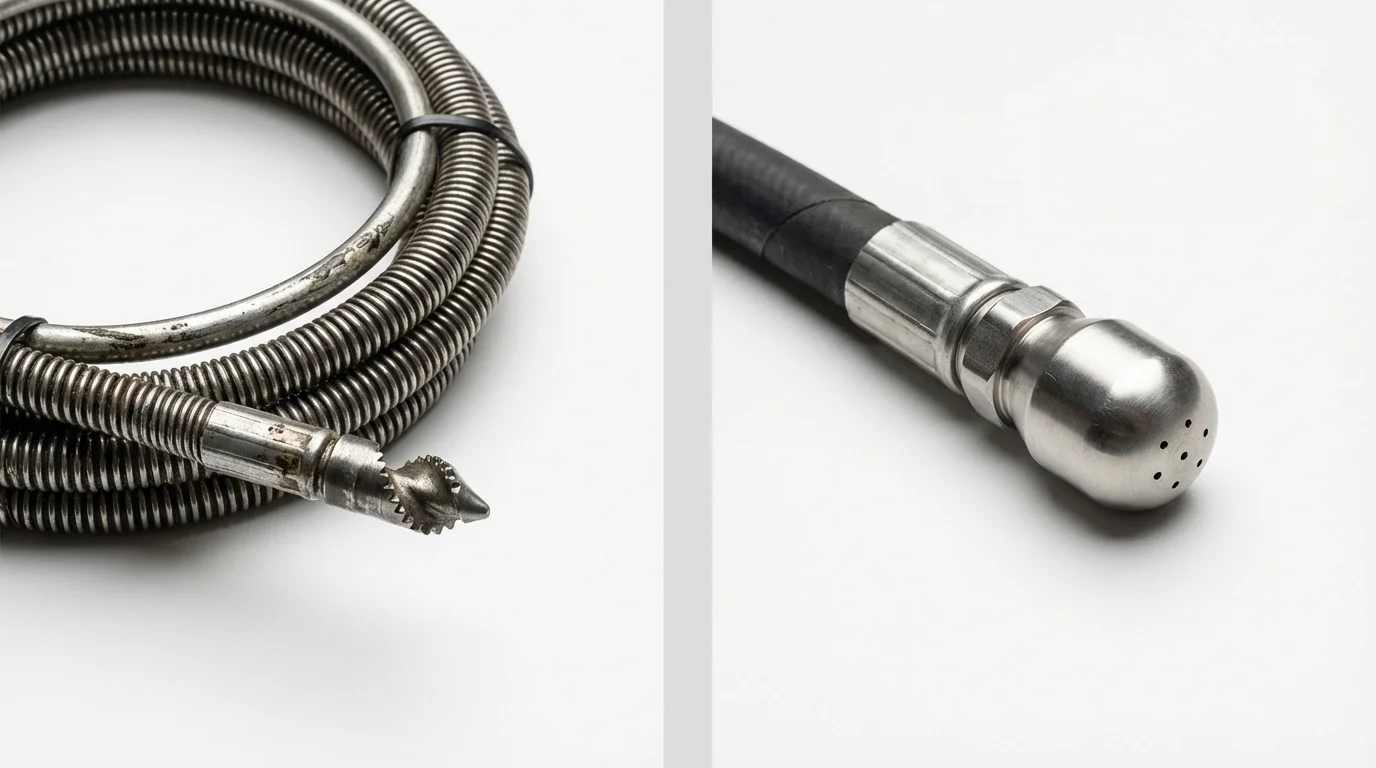 Drain snake cable and hydro jetting nozzle used for drain cleaning in Arthur, IL
