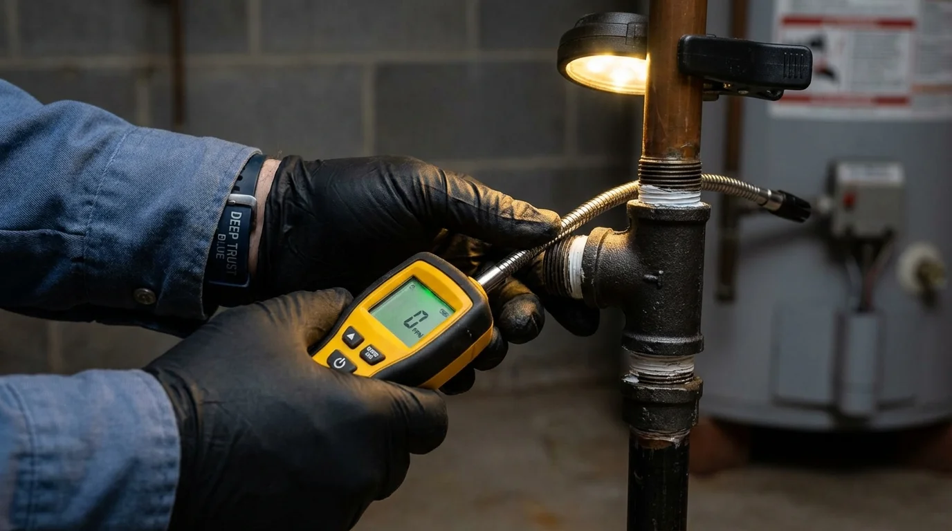 Gas leak detection with electronic sniffer by Johns Plumbing LLC in Arthur